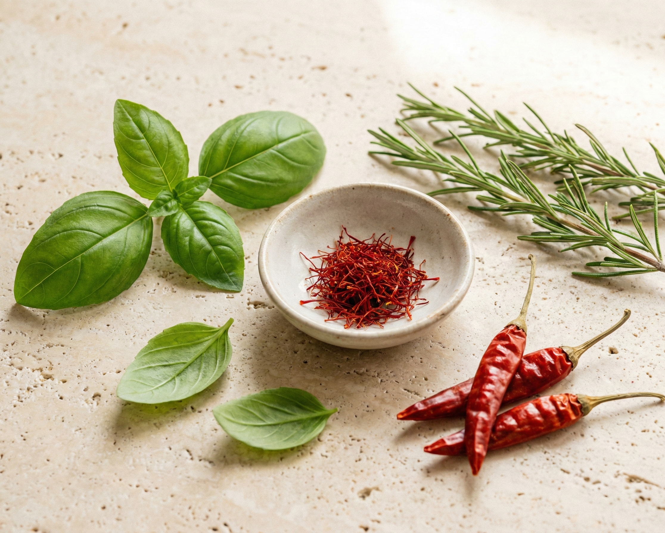 Macro fotografia di spezie italiane su pietra